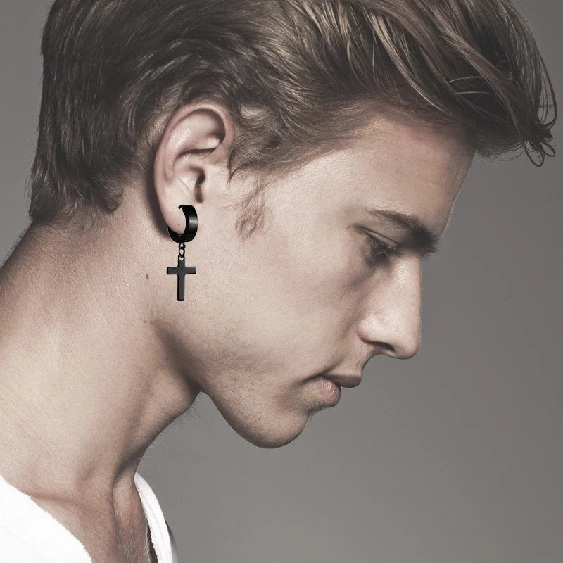 11 Pairs Punk Stainless Steel Stud Earrings Black Earrings Set For Men Women Vintage Hip Hop Piercing Ear Jewelry Accessories