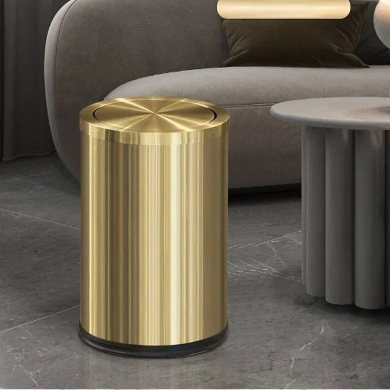 Luxury Golden Dustbin Morden Trash Can Odor Proof Waste Bucket Hotel Cleaning Tools for Home Kitchen Bathroom Living Room