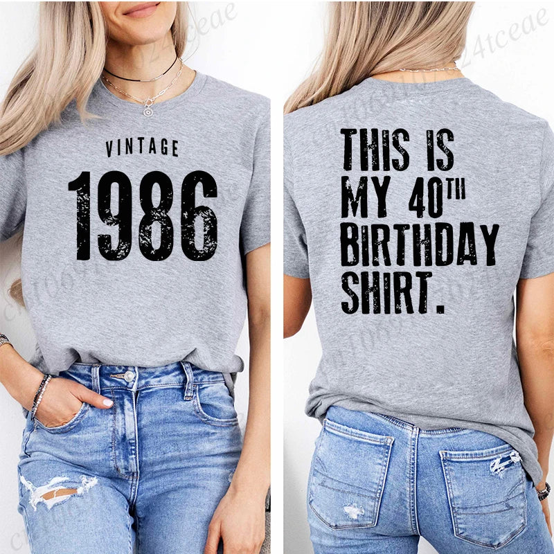 T-shirt décontracté pour femme avec motif vintage 1986, 40ème anniversaire, style Harajuku, manches courtes, vêtements esthétiques décontractés personnalisés
