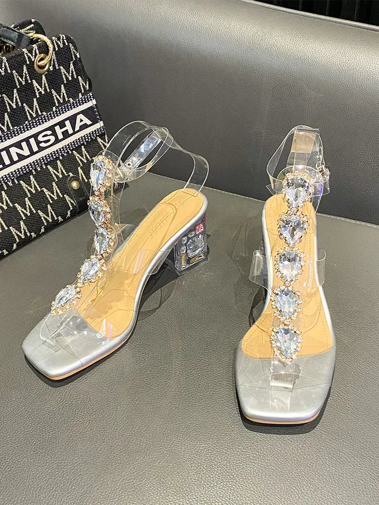 Plastic Sandal Block Heels 2022 Summer Sale Of Women's Shoes Suit Female Beige Buckle Strap All-Match Transparent Chunky Fashion