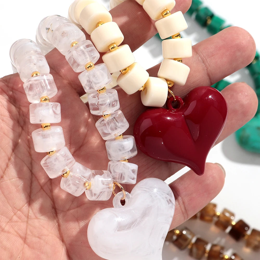 Trendy Acrylic Colorful Beads Heart Pendant Choker Necklaces Fashion Geometric Beads Collar Necklace Jewelry Gifts
