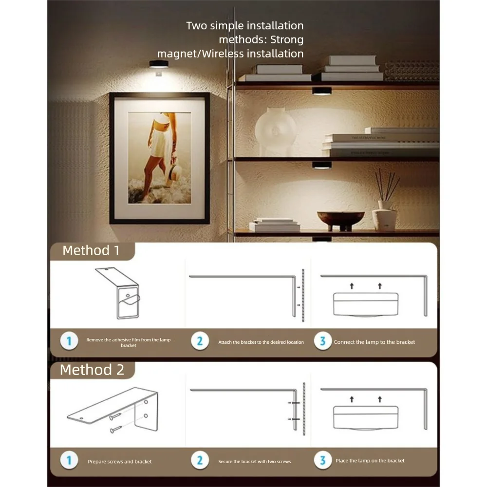 1/2/3Pcs Wall Mounted Magnetic LED Light Rechargeable Dimmable Wireless Picture Light with Control Remote Adjustable Timer