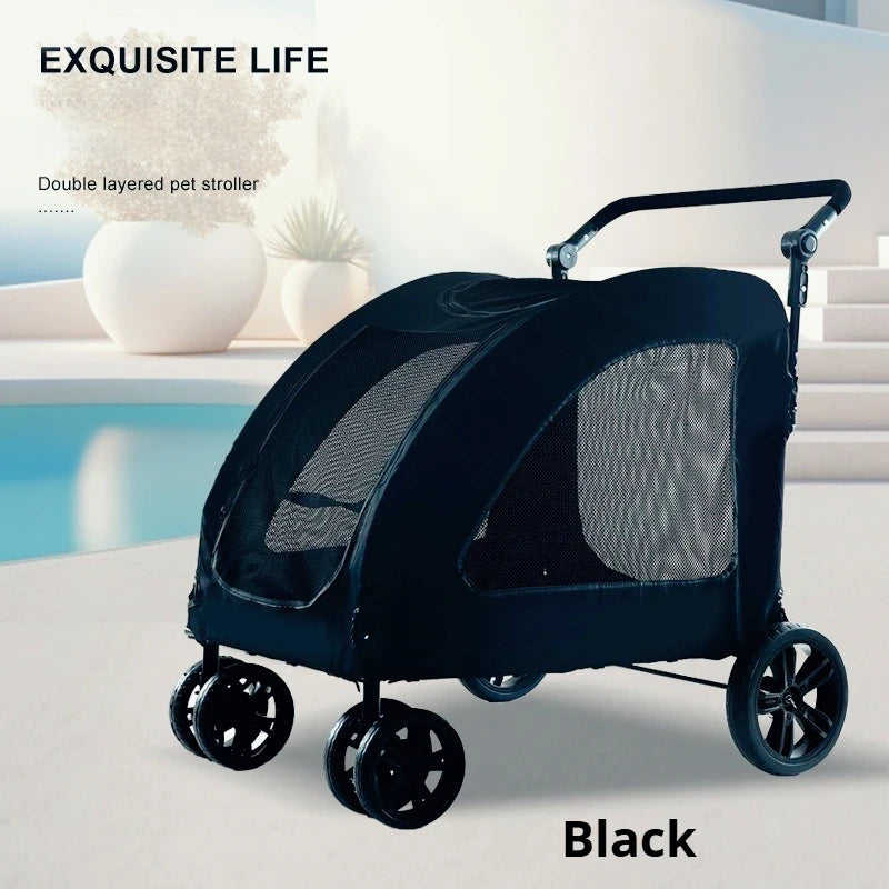 Luxury Foldable Pet Stroller for Dogs And Cats with Sunroof Breathable Mesh Large Jogger Cart Aluminum Plastic