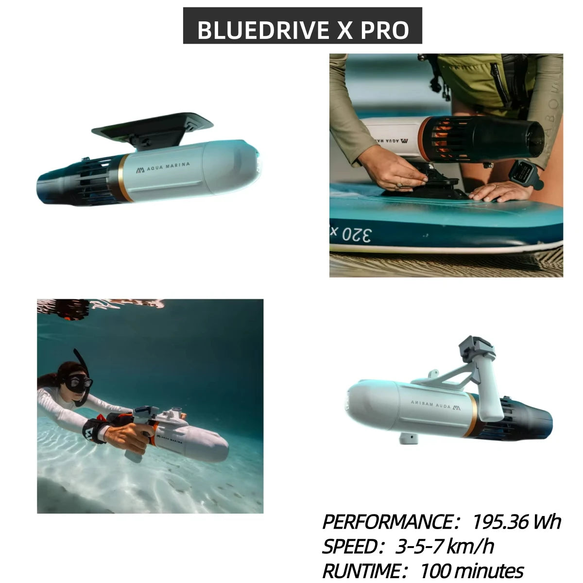 Aqua Marina BlueDrive X Pro Underwater Electric Scooter Marine Drive Fin Motor for SUP Diving Snorkeling Swimming Booster