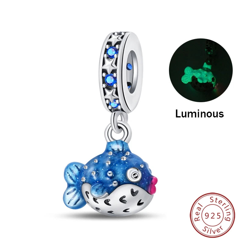 Hot Sale 925 Silver Glow in the dark Firefly Honeybee Star Charms Beads Fit Qikaola 925 Original Bracelets Fine DIY Jewelry Gift