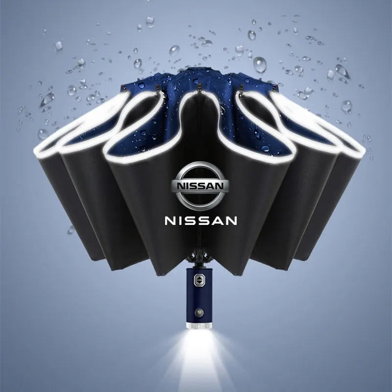 Fully Automatic UV Umbrella With LED Reflective Stripe Reverse Umbrellas For Nissan Rogue X-Trail GTR Note Qashqai Juke Patrol