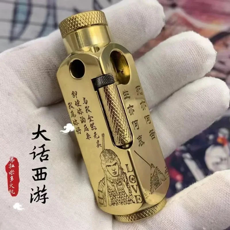 Luxury Heavy-duty Trench Shaped Brass Lighter with Laser Carved Hexagonal Patterns, Personalized Retro Creative Lighter