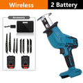 Podofo Electric Reciprocating Saw 21V Cordless Horse Knife Wood Metal Cutting Saw Portable Handheld Saw Power Tool add 2 Battery