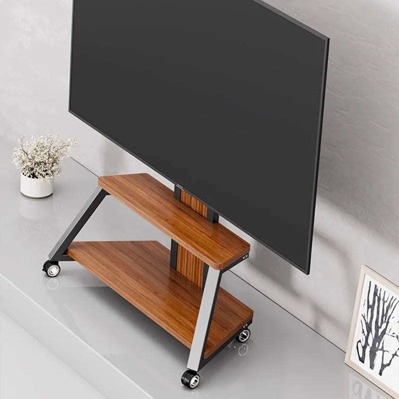 Heavy Duty Mobile TV Stand TV Cart 40-80 Inch, Portable TV Floor Stand with Wooden Shelves, Height Adjustable Holds up to 220lbs