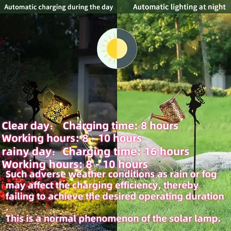1PC Enchanted Solar Fairy Lamp Outdoor Whimsical Iron Kettle Design with Auto Dusk-to-Dawn Sensor IP65 Garden Light for Pathway