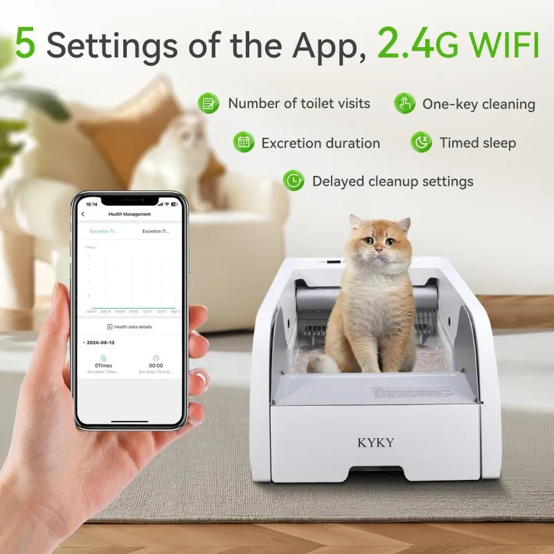 Upgraded Automatic Cat Litter Box Self Cleaning Open Design with Cats Taking to It Immediately, Anti Pinch and Odorless with app