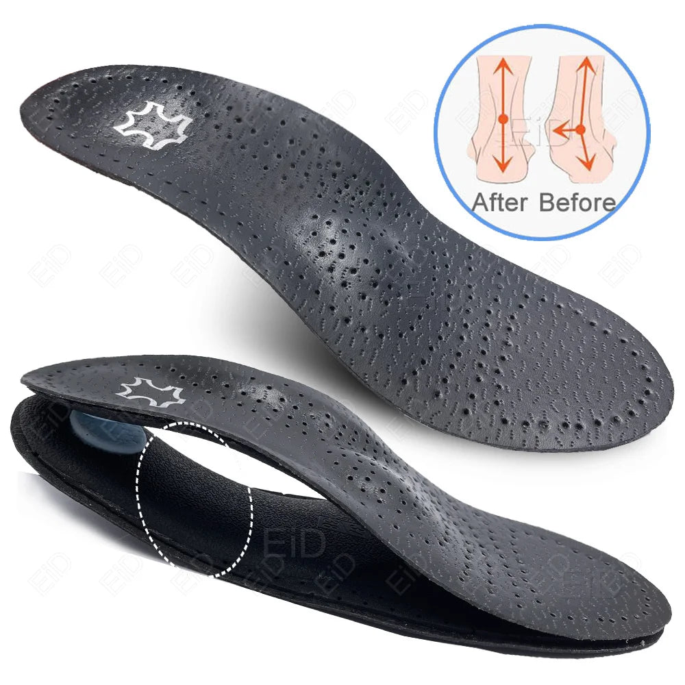 EiD New Arch Support 25mm Orthotic insole Black Leather orthotics Insoles for Flat Foot O/X Leg Corrected Shoe Sole insert pads