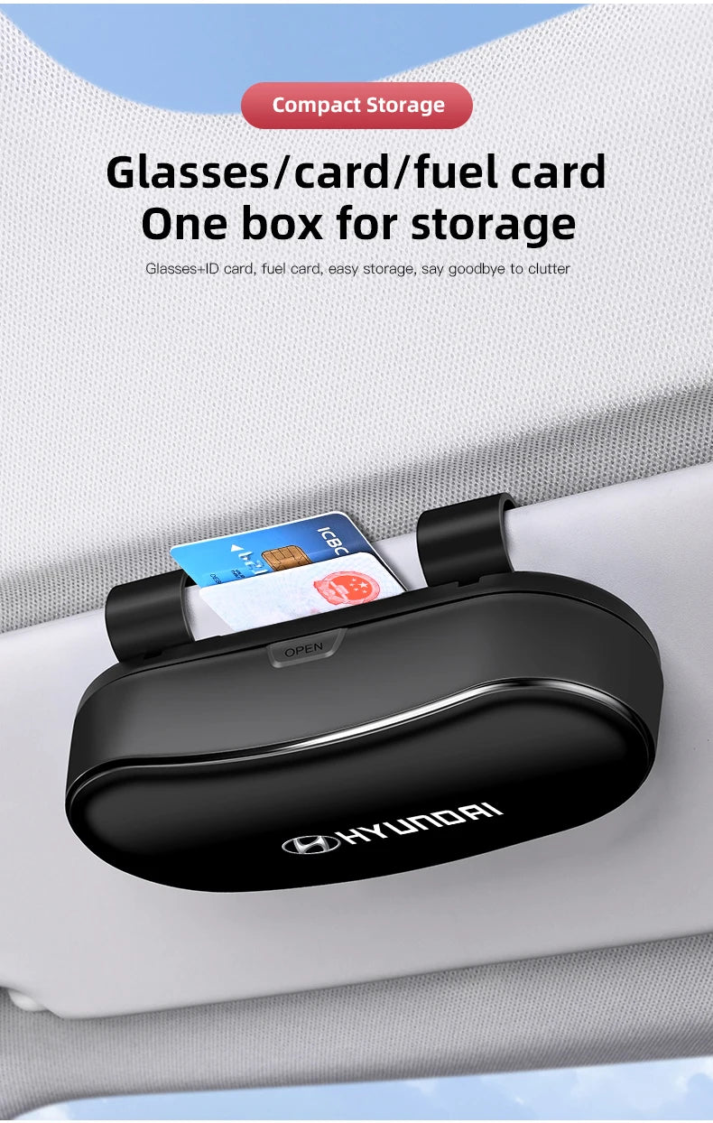 Car Visor Glasses Box Auto Sunglasses Storage Case For Hyundai I10 Venue Veloster Tucson Kona Elantra IX20 Genesis Azera Solaris