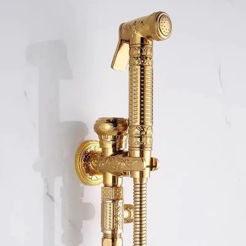 Hand Held Bidet Sprayer Douche Toilet Kit Antique Brass Shattaf Shower Head Gold Copper Valve Set Jet Toilet Bidet Faucet Set