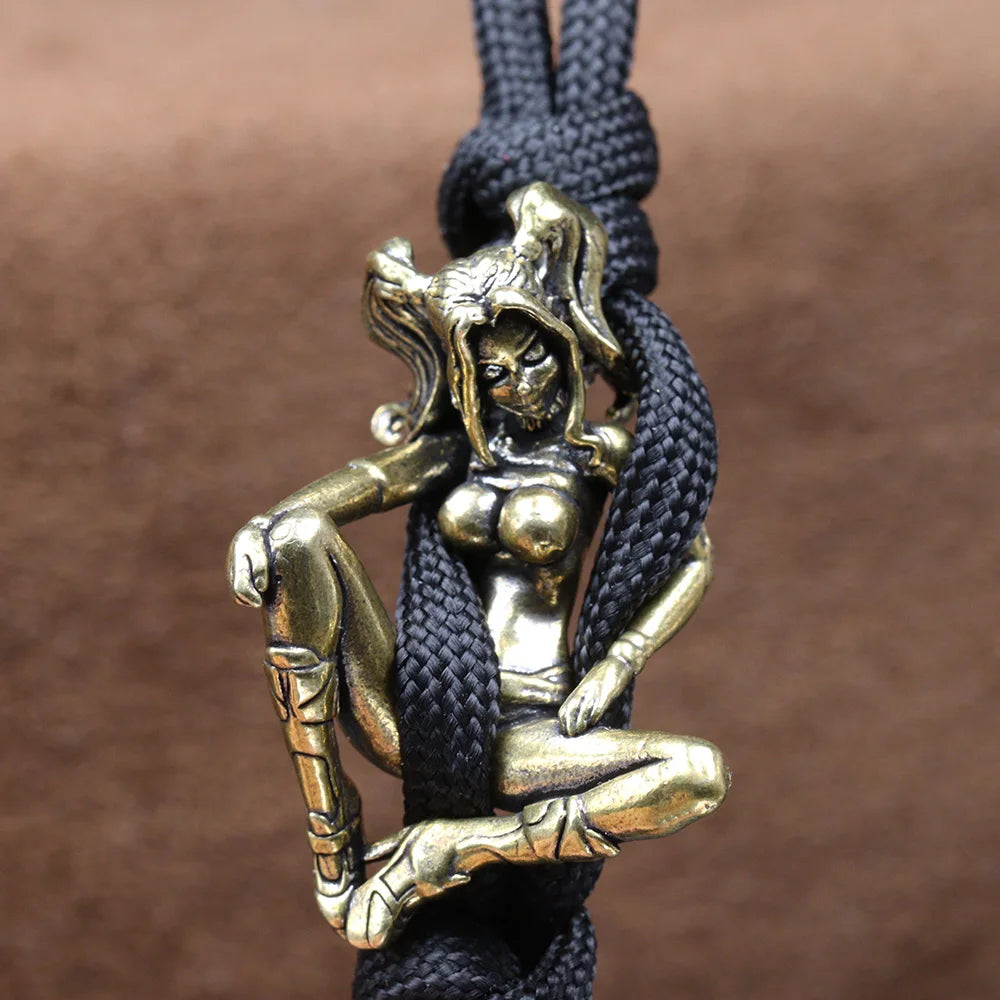 Beauty Girl Brass Knife Beads EDC Outdoor DIY Paracord Handmade Woven Lanyard Pendants Umbrella Rope Bracelet Charms Accessories