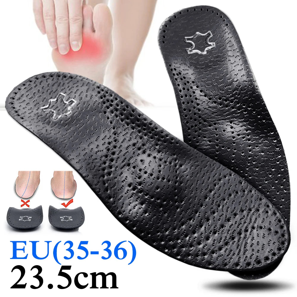EiD New Arch Support 25mm Orthotic insole Black Leather orthotics Insoles for Flat Foot O/X Leg Corrected Shoe Sole insert pads