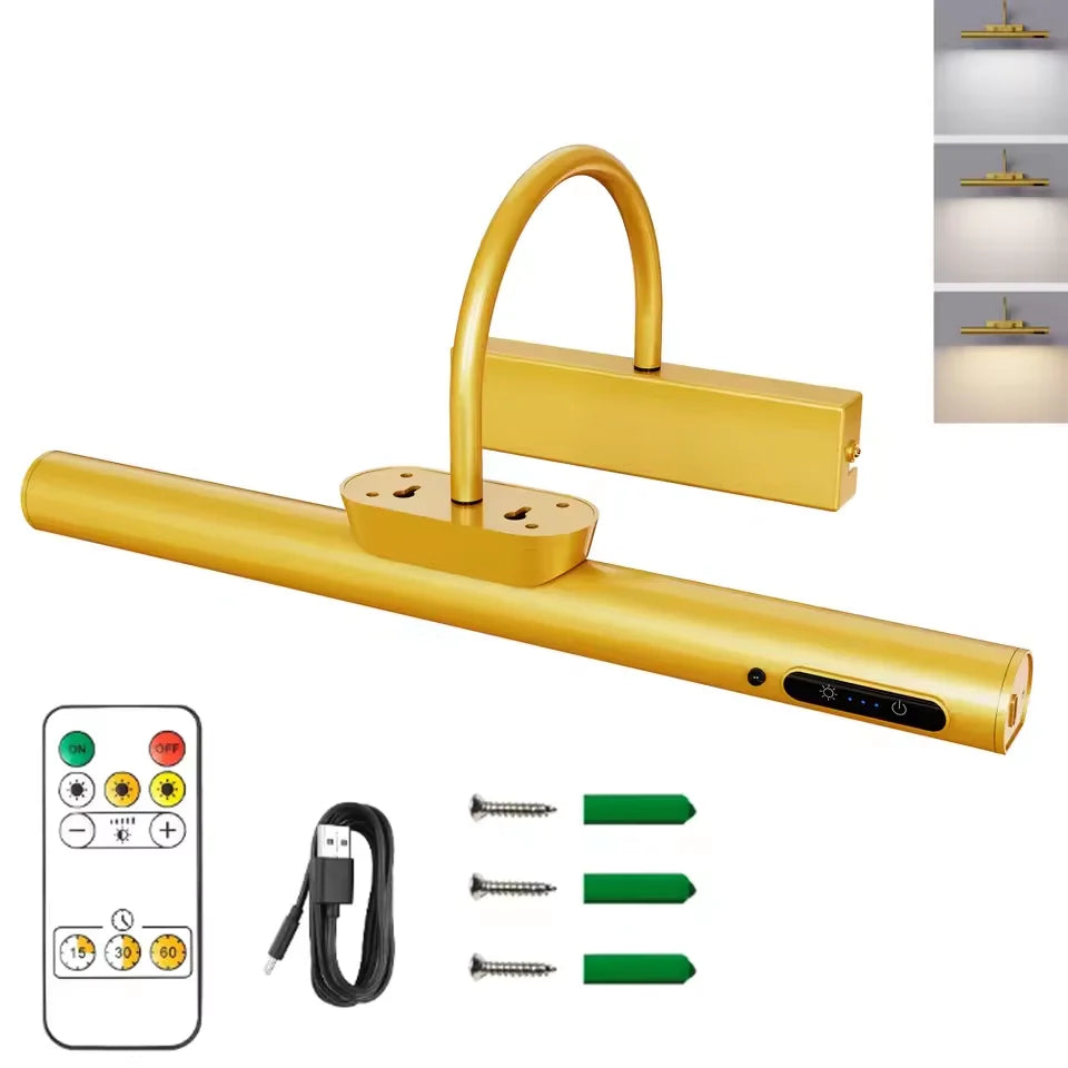 4000mAh LED Rechargeable Wall Lamp Modern Remote Control 3 Color Dimming Gold Bathroom Mirror Light Aluminum Picture Lights
