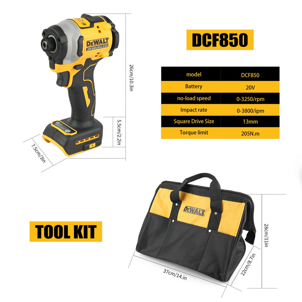 DEWALT DCF850 DCF512 20V Cordless Electric ScrewdriverBrushlessMotorRechargable Drill Driver Electric Impact Wrench Large Torque