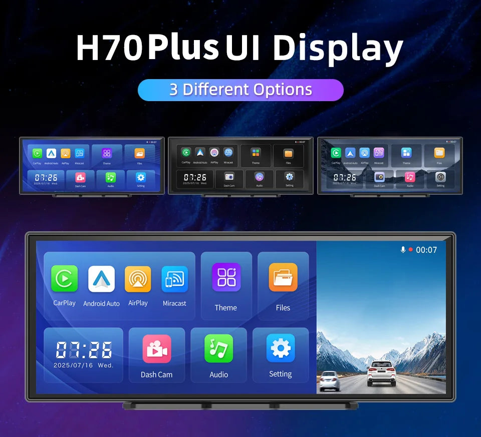 Imagebon H70 Plus 11.4" 4K QLED Car DVR Wireless CarPlay & Android Auto ADAS Dash Cam WiFi AUX GPS Navigation Loop Recording