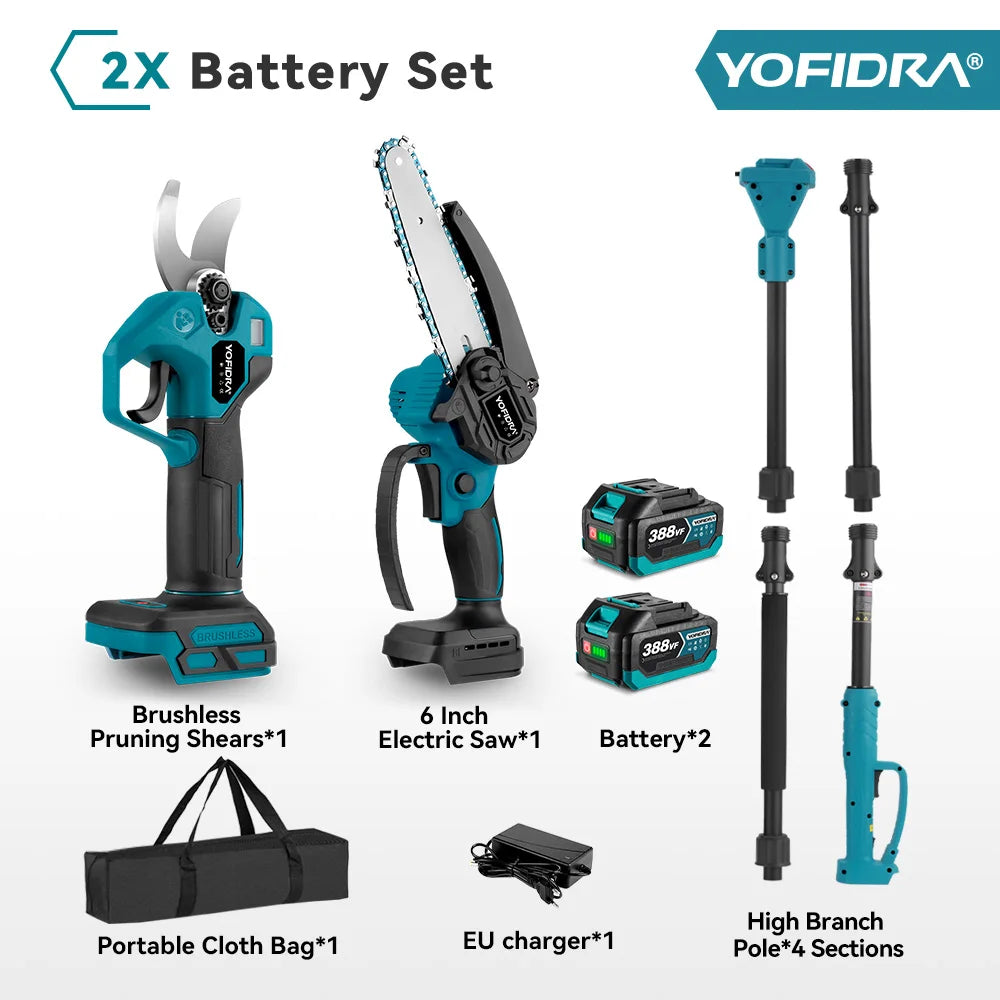 YOFIDRA Brushless Electric Chainsaw Telescoping Pole 3IN1 High Branch Saw Woodworking Pruning Power Tool For Makita Battery Pin