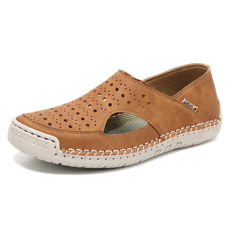 Unisex Sandals Hand Sewn Leather Hollow Out Outdoor Casual Shoes Comfortable Soft Summer Fashion Street Walking Shoes Women