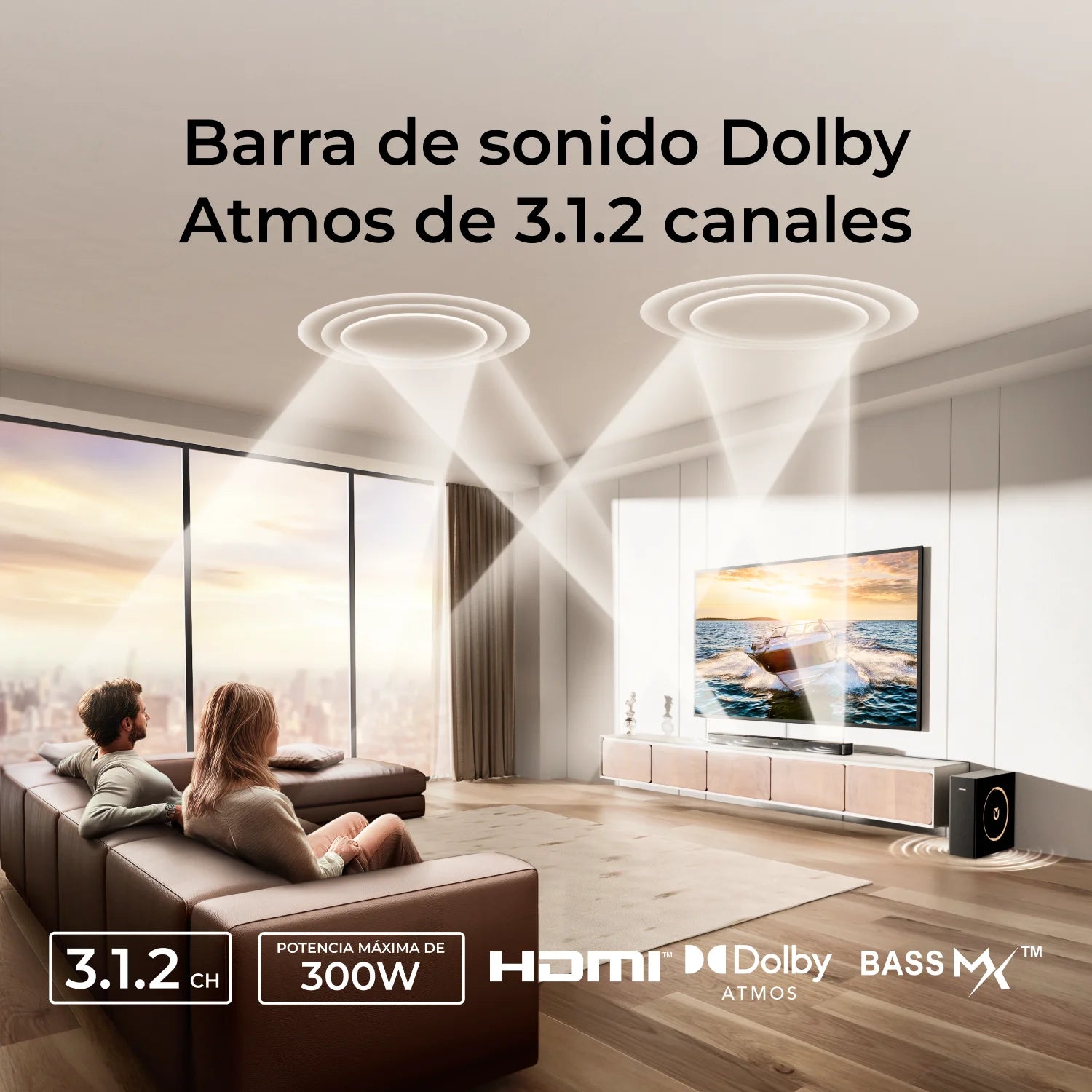 ULTIMEA 300W 3.1.2ch Dolby Atmos Soundbar with 5.25'' Wired Subwoofer, Home Theater Sound System for TV, APP Control