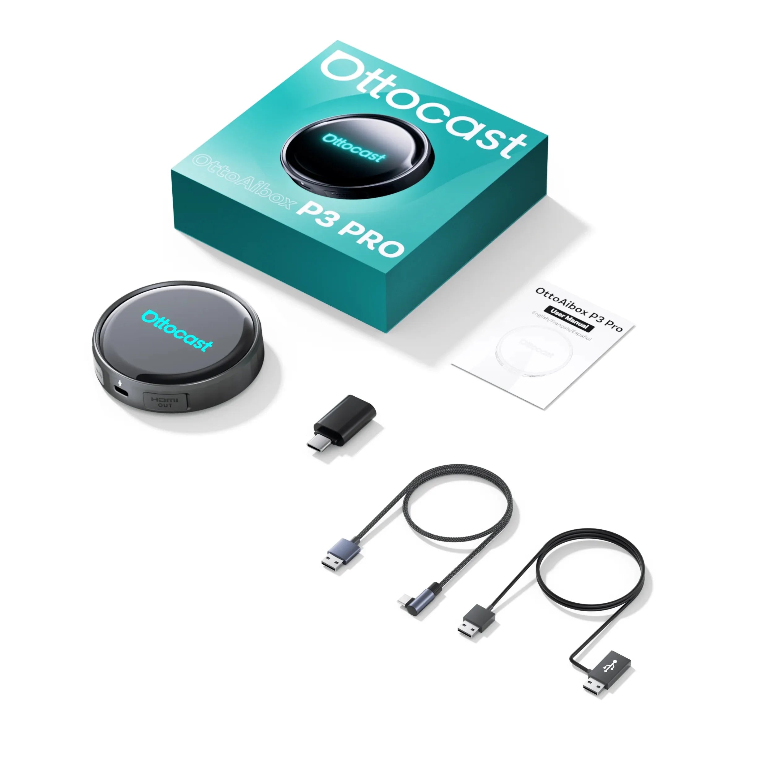 OTTOCAST P3 Pro Ai Box Wireless Carplay Android Auto Aadapter Ai Voice QCM 6225 Video Box for Benz Audi Kia Hyundai VW Toyota
