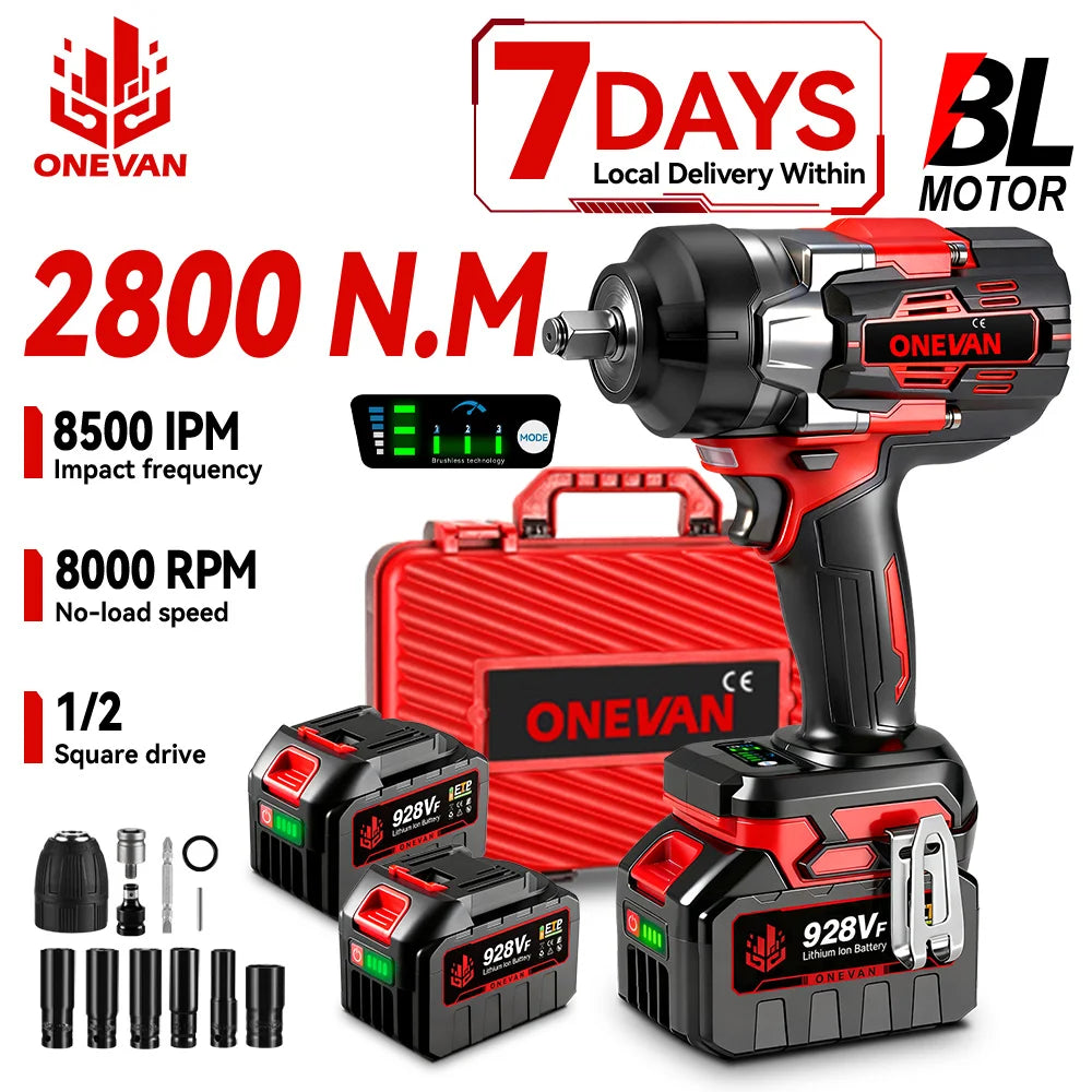 ONEVAN 2800N.M Brushless Electric Impact Wrench Cordless High Torque Screwdriver Drill Power Tool For Makita 18V Battery Pin