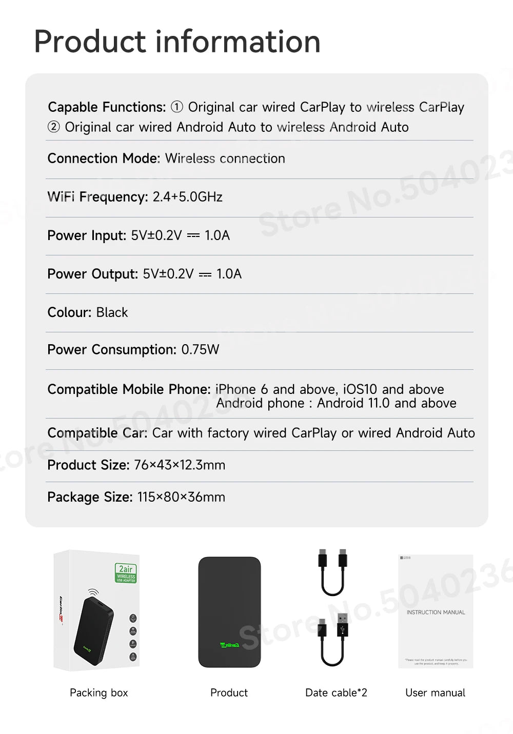 2026 CarlinKit 5.0 2Air Wireless Android Auto Box Portable CarPlay Wireless Dongle For Car Radio with Wired CarPlay/Android Auto