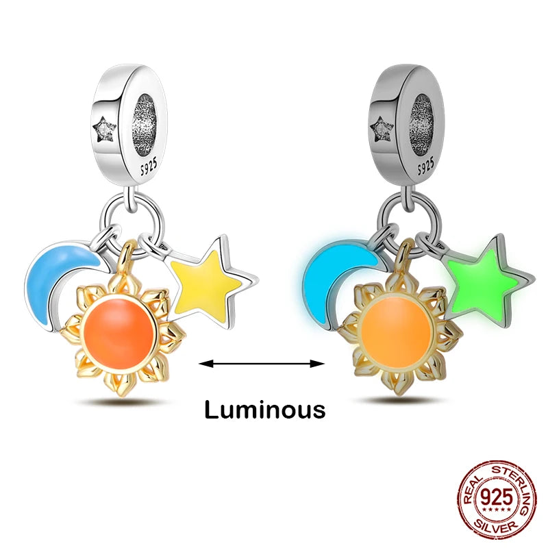 Hot Sale 925 Silver Glow in the dark Firefly Honeybee Star Charms Beads Fit Qikaola 925 Original Bracelets Fine DIY Jewelry Gift