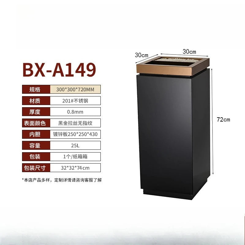 30x30x72cm Stainless Steel Trash Can Commercial Hotel Lobby Elevator Entrance Public Corridor Vertical Waste Bin with Ashtray