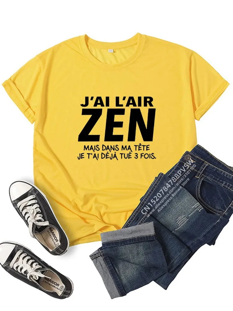 France Lettre J'Ai l'air Zen mais dans ma tête Je t'ai déjà tué Trois T-shirt graphique Fille Y2K Harajuku Noir Rose Rouge Hauts