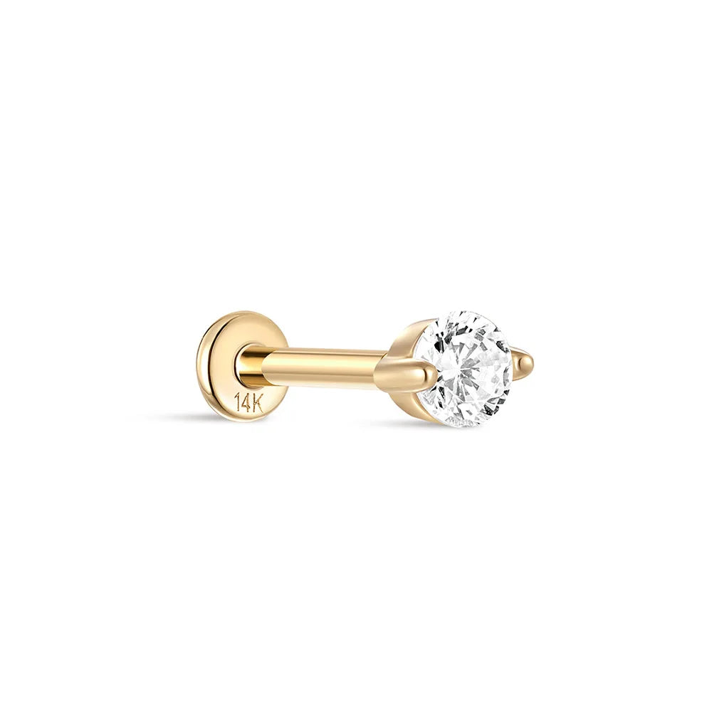 AIDE Single 1piece 14K Solid Gold Jewelry Stud Earring For Women Simple Mini Puncture Earrings Yellow Gold Jewelry Birthday Gift