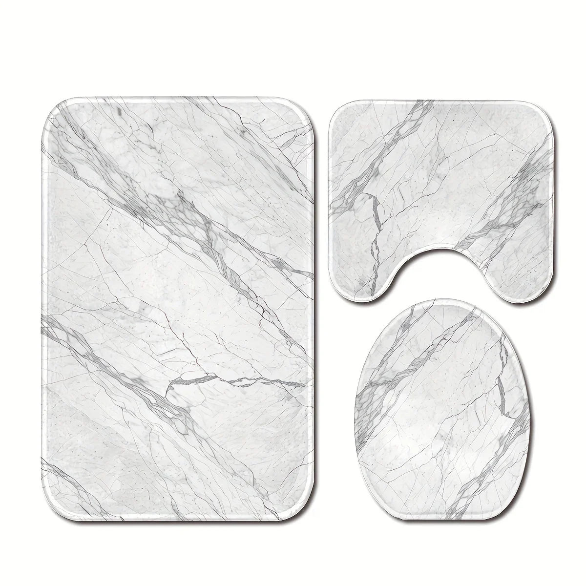 3PCS Marble Bath Mat Set  Non-Slip Machine Washable Includes Floor Mat & Toilet Cover Christmas Decor Polyester Bathroom Upgrade