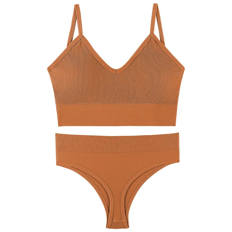 Women’s Ribbed V Neck Bra and Panty Set Seamless Comfortable 2 Piece 2026