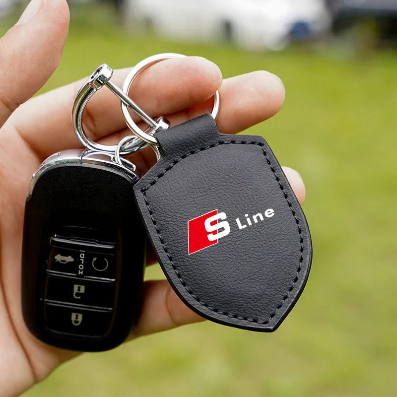 Car Leather Keychain Shield Styling Emblem Key Ring For Audi Sline A3 A4 A5 A6 A7 A1 A2 A8 Q1 Q2 Q3 Q4 Q5 Q6 Q7 Q8 TT RS3 S5 B8
