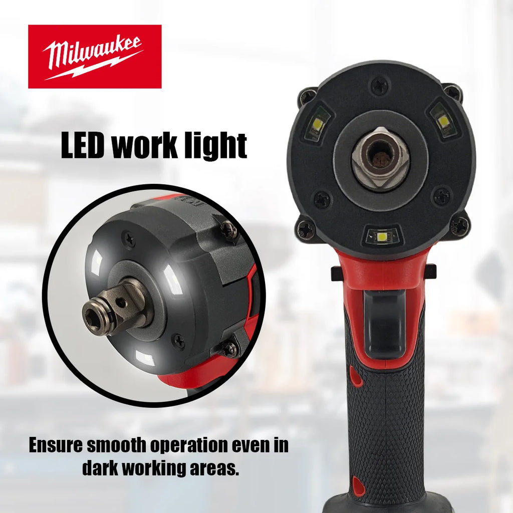 Milwaukee 400N Brushless Cordless 1/2 Electric Wrench Car Truck Repair Screwdriver Impact Drill Rechargable For 18V Battery Tool