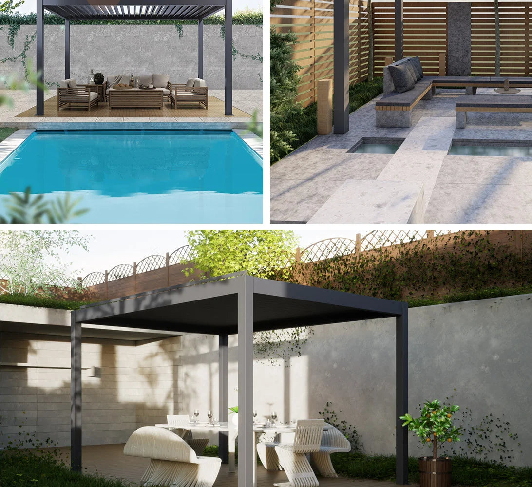 Modern Outdoor Waterproof Aluminum Louvered Sunroof Pergola Sun Shade Frame Electric Pergola Louvered Roof Aluminium Canopy