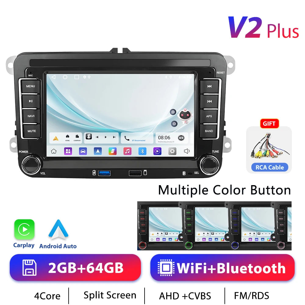 Podofo 7 "9" CarPlay Android Car Radio For Volkswagen VW Golf Passat JETTA Skoda SEAT Car Intelligent System 2din GPS Car Radio