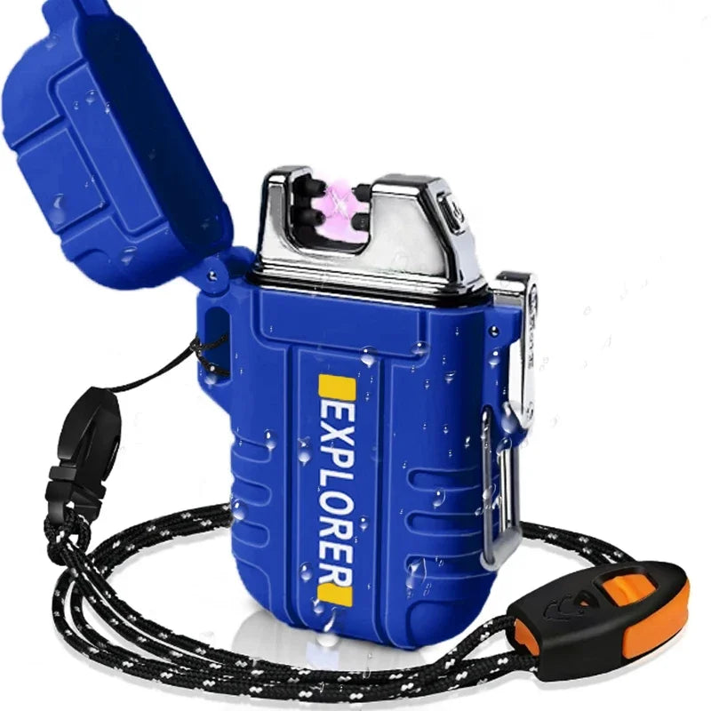 New Windproof Dual Arc Plasma Lighter Waterproof USB Rechargeable Lighter Suitable for Outdoor BBQ Candle Smoking Accessories