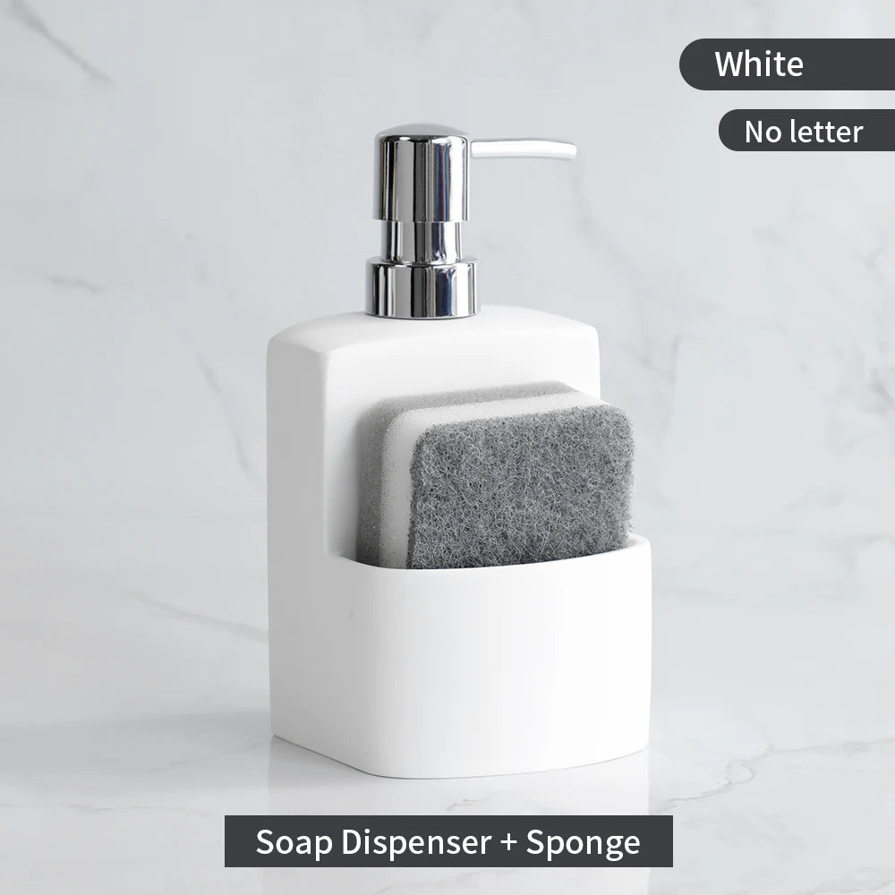 Kitchen Accessories Sink Countertop Liquid Hand Soap Dispenser Pump Bottle Caddy with Storage Compartment Holds Stores Scrubbers