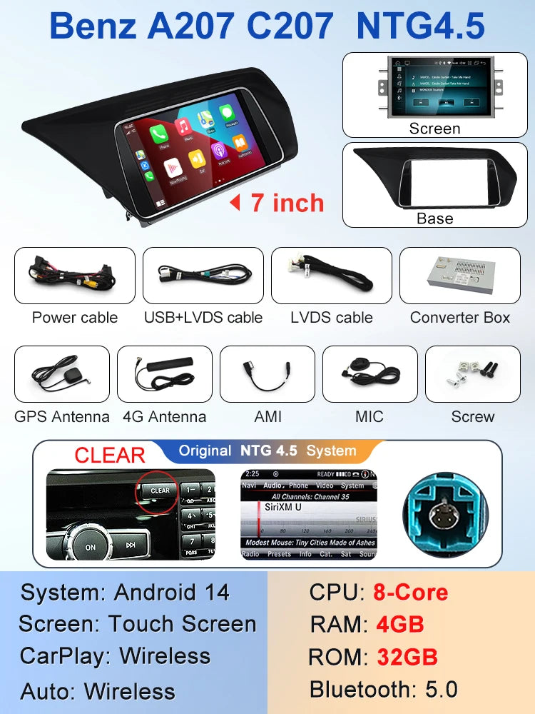 STWEI  New Factory Price 7inch Android 14 Car Multimedia Players For Mercedes Benz E Class W207 A207 GPS Navigation CarPlay AUTO
