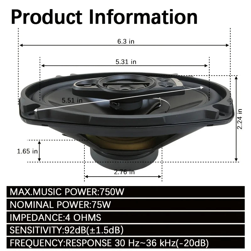 2 HAUT-PARLEURS DE VOITURE COAXIAUX 5 VOIES PLEINE GAMME 6 x 9 POUCES 1300 W – Cache-poussière et câbles audio inclus | Installation facile sur portière pour un son stéréo amélioré | Idéal pour une mise à niveau du système audio