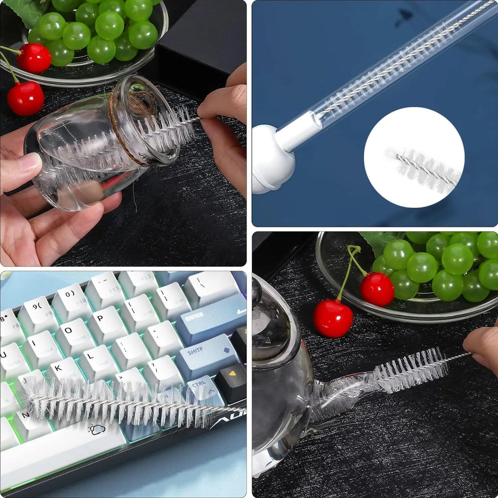 10Pcs Bottle Clean Brush 10pcs Set Stainless Steel Soft Hair Brush Pipette Straws Brush Multipurpose Household Cleaning Tools