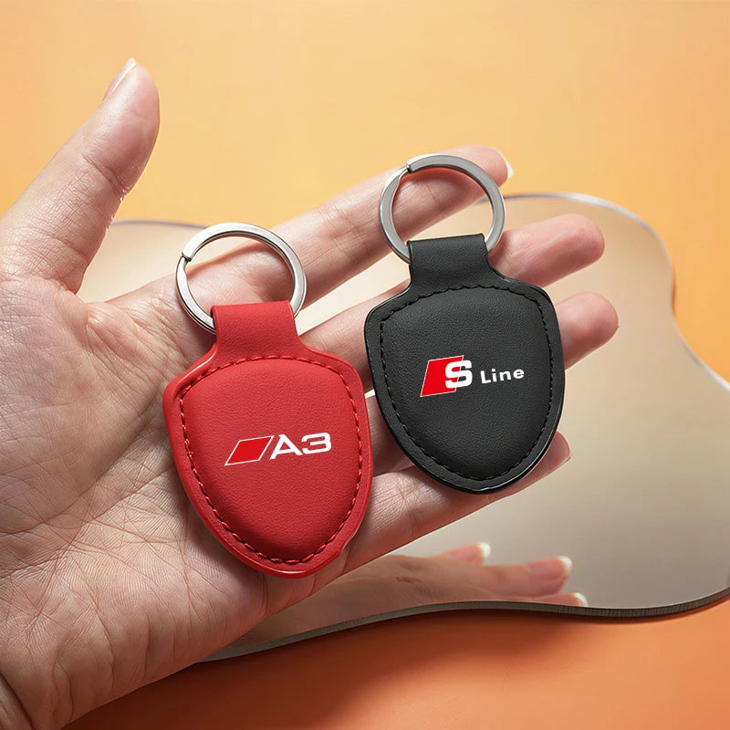 Car Leather Keychain Shield Styling Emblem Key Ring For Audi Sline A3 A4 A5 A6 A7 A1 A2 A8 Q1 Q2 Q3 Q4 Q5 Q6 Q7 Q8 TT RS3 S5 B8