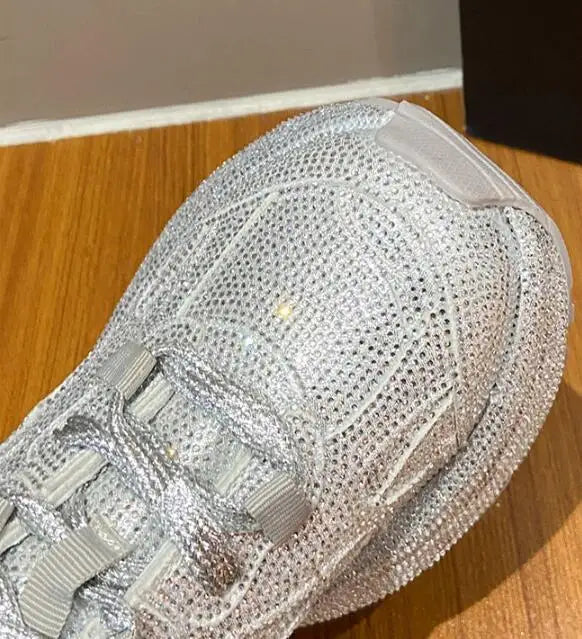 Luxury Women Bling Running Shoes Chunky Sneakers Fashion Casual Genuine Leather Breathable Height Increased Flat Platform Shoe