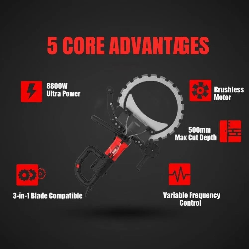 300/400/500mm Concrete Ring Saw with D-Shaped Ergonomic Handle Electric Wall Cutter for Reinforced Concrete Wet Cutting Work