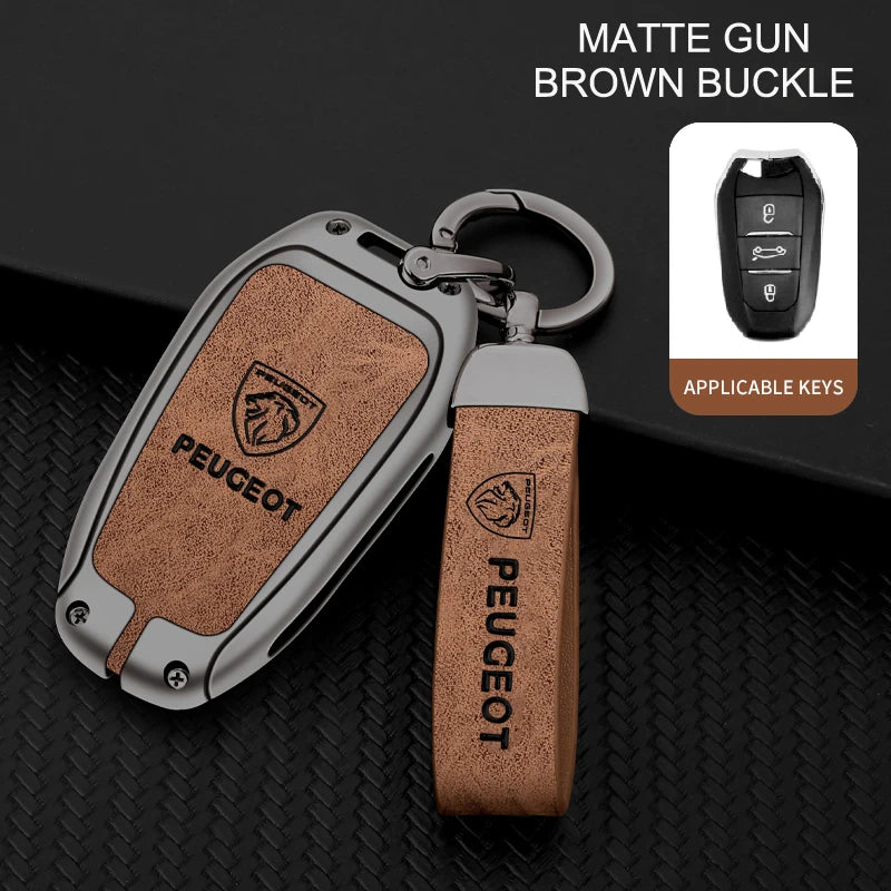 Leather Zine Alloy Car Smart Key Case Shell Cover Protector Fob For Peugeot 308 408 508 2008 3008 4008 5008 Keychain Accessories