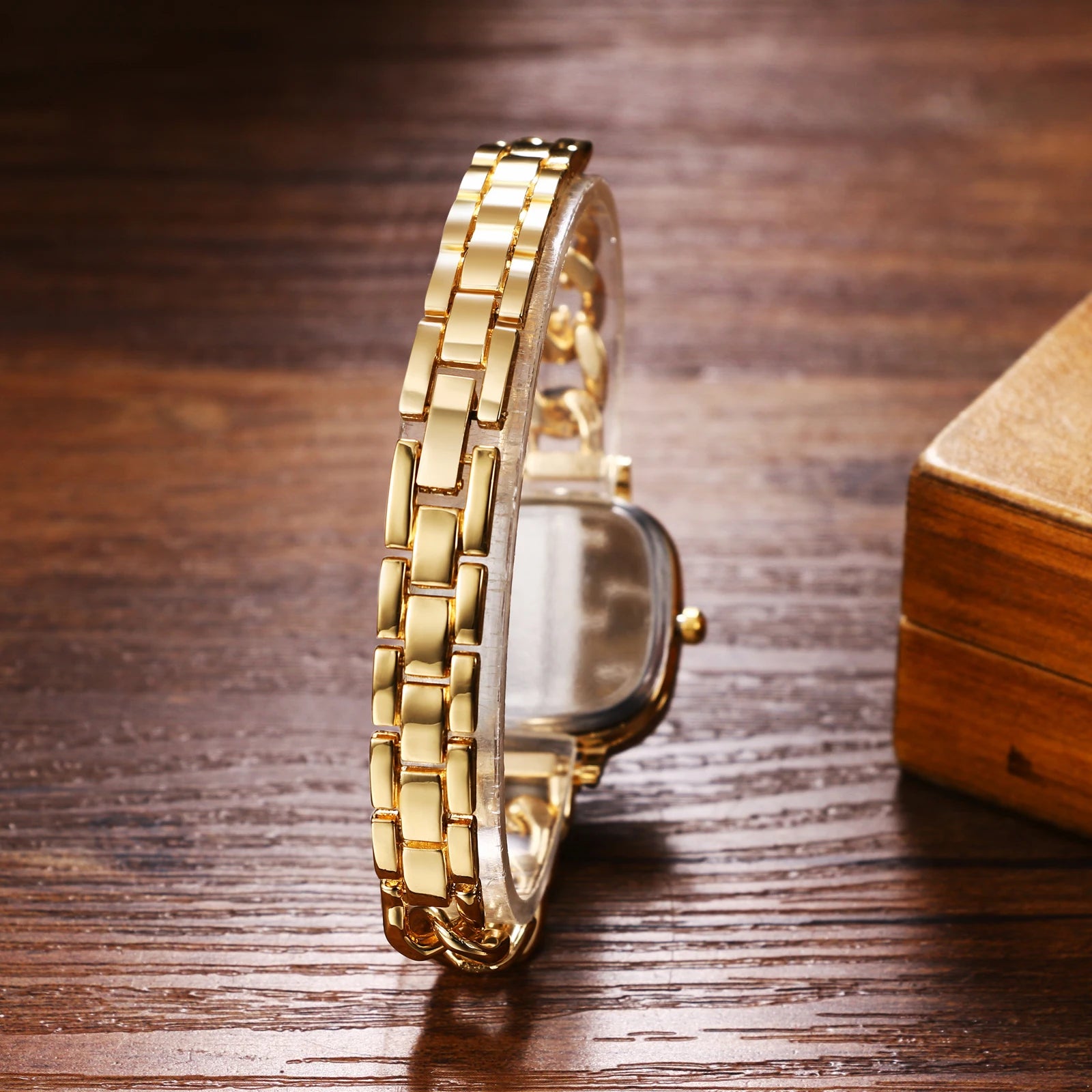 JEWELRYWE Women's Square Cuban Bracelet Watch Diamond Waterproof Strip Scale Adjustable Bracelet Exquisite Fashion Women's Watch