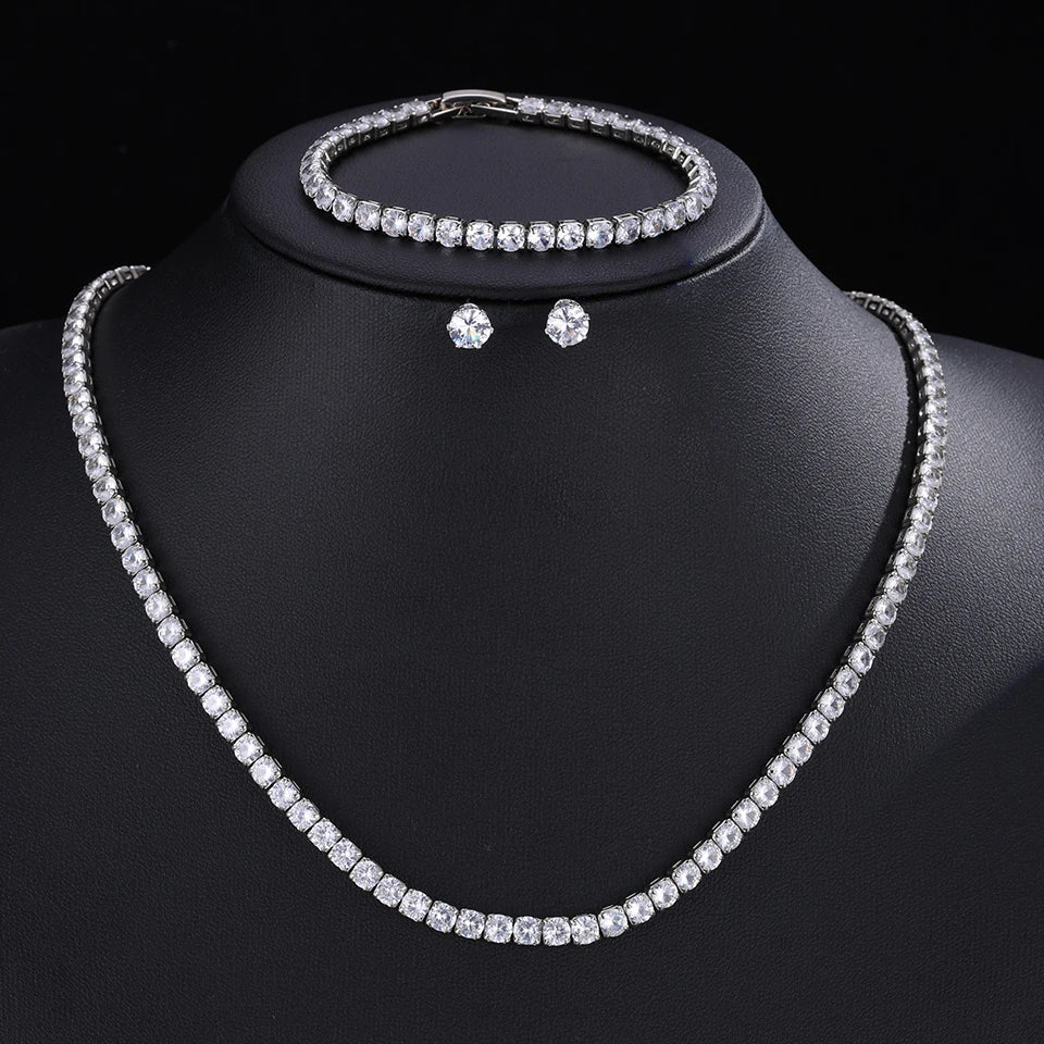 ZAKOL Gorgeous Buling AAA Clear Round Cubic Zirconia Wedding Bridal Necklace Earrings Party Jewelry Set for Women